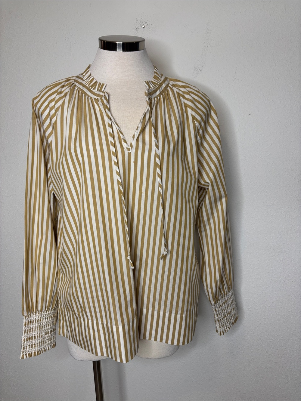 J. Crew Mustard and White Striped Peasant Blouse